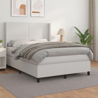 vidaXL Vidaxl - Cama Box Spring Con Colch&oacute;n Cuero Sint&eacute;tico Blanco 140x190 Cm