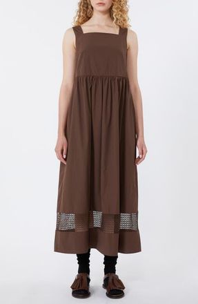 Max Mara Gola Lace Inset Cotton Dress in Chocolate at Nordstrom, Size 14