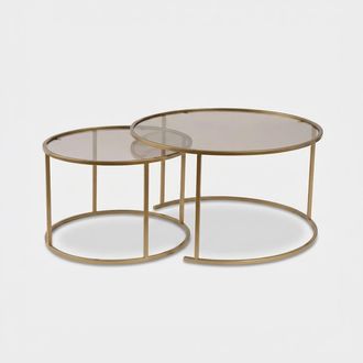 Asir Group LLC Set Tavolini Da Salotto In Vetro Temperato E Metallo Aurum Fum&eacute; 80 - Oro