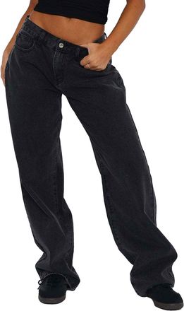 Generic Women Wide Leg Jeans Baggy Jeans Y2K Jeans Loose Fit Denim Pants Trousers Streetwear Women Boot Cut (Black, S)