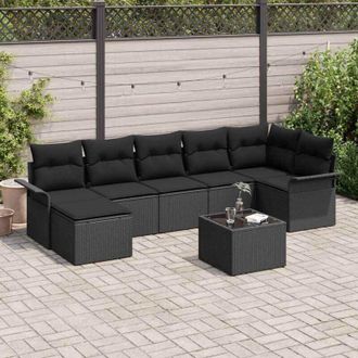 vidaXL Conjunto De Sof&aacute; De Jard&iacute;n 8 Pcs Negro Rat&aacute;n Sint&eacute;tico Vidaxl
