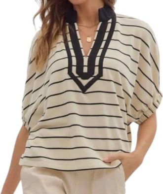 Entro Stripe Dolman Sleeve Top In Ivory