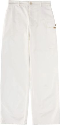 Marni Gabardine Broek met Cargozak - Dames - Wijde Broeken - Wit - XS - Katoen - Broeken