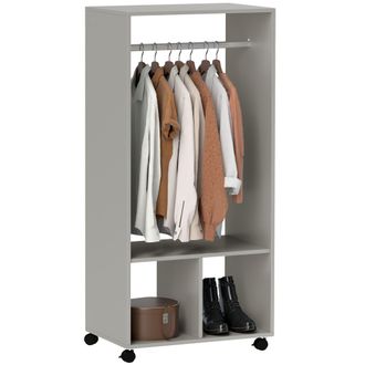 HOMCOM Open Wardrobe Clothes Rail Bedroom Clothes Storage Rod Shelves Grey | TJ Hughes