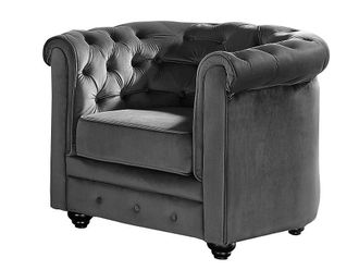 Vente-Unique Sill&oacute;n de terciopelo CHESTERFIELD - Gris antracita