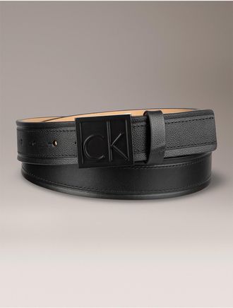 Calvin Klein Mens Debossed Monogram Plaque Belt - Black - XL