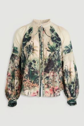 Karen Millen Womens Plus Size Botanical Print Woven Balloon Sleeve Blouse - Green - Size 20 UK