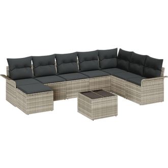 vidaXL Conjunto De Sof&aacute; De Jard&iacute;n Con Coj&iacute;n 9 Pcs Gris Claro Polirat&aacute;n Vidaxl