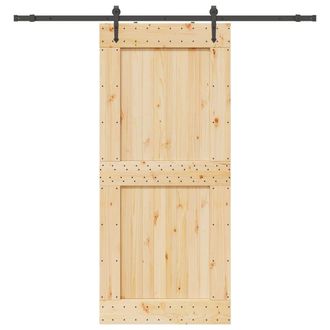Berkfield Home Sliding Door with Hardware Set 100x210 cm Solid Wood Pine in Brown