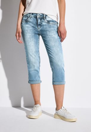 Street One 3/4-Jeans STREET ONE Style Crissi, Damen, Gr. 26, N-Gr, blau (medium blau random acid), Denim/Jeans, Obermaterial: 89% Baumwolle, 8% Polyester, 3% Ela