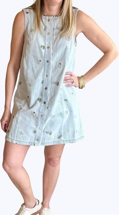 Blu Pepper Denim Button Down Embroidered Dress In Light Blue