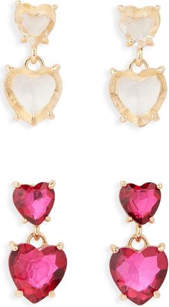 Tasha Set of 2 Double Heart Drop Earrings in Pink/Clear at Nordstrom Rack