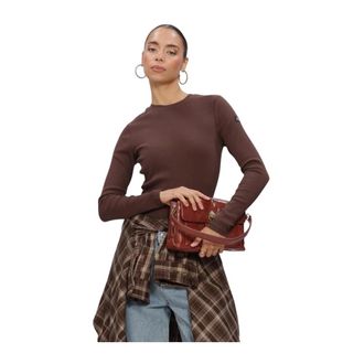 ALIX The Label Alix The Label - Gebreide Rib Lange Mouwen Top - Dames - Tops - Bruin - Maat: XS Katoen
