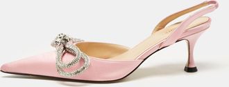 Mach & Mach Pink Satin Crystal Embellished Double Bow Ankle Wrap Pumps