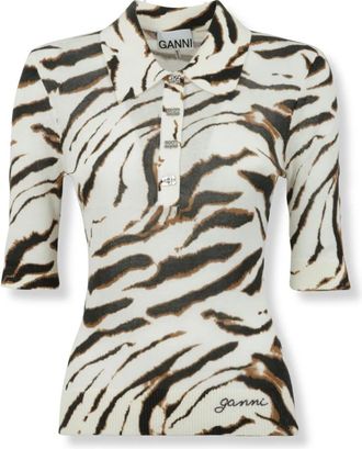 Ganni Polo Shirt - Dames - Ronde hals truien - Veelkleurig - L - Katoen - Truien & Vesten