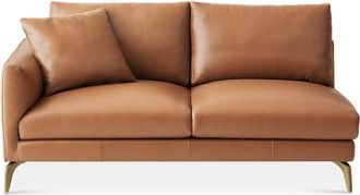 Castlery Lena Leather Left Arm 2 Seater Sofa, Cocoa American Top Grain Leather, Brass Leg