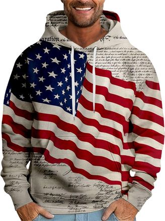 Generic DENGJIAMY Mens American Flag Hoodies Casual Patriotic Print Hooded Long Sleeve Shirt Pullover with Pocket Outdoor Fashion Fall Sweatshirt (Grey, 3XL)