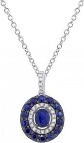 Allurez 0.09ct Diamond & 0.99ct Blue Sapphire 14k White Gold Pendant Necklace
