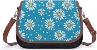 Generic Daisy Flower Blue Background Crossbody Bags for Women Fashion Leather Shoulder Handbags With Adjustable Strap