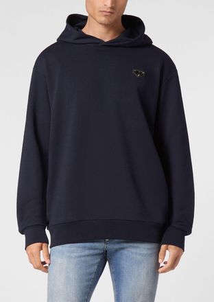 Philipp Plein Felpa con cappuccio in cotone con logo applicato e spalle cadute