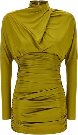 Balmain Green Mock Collar Mini Dress