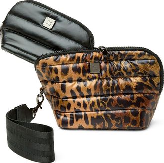 Think Royln Double Stash Set of 2 Zip-Top Travel Pouches in Leopard/pearl Black at Nordstrom