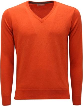 KANGRA Kasjmier V-hals trui Made in Italy - Heren - Cashmere truien - Oranje - S - Kasjmier - Truien & Vesten
