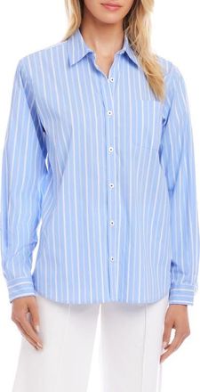 Karen Kane Stripe Cotton Blend Button-Up Shirt in Blue at Nordstrom, Size X-Small