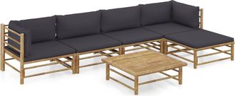 vidaXL Set De Muebles De Jard&iacute;n 6 Piezas Bamb&uacute; Con Cojines Gris Oscuro Vidaxl