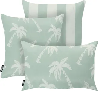 Beliani Conjunto De 3 Cojines Decorativos Para Exterior Accesorios De Jard&iacute;n Verde Claro/blanco Crema Bonnetia