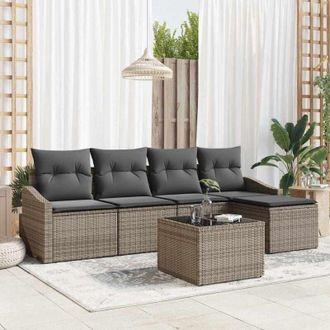 vidaXL Conjunto De Sof&aacute; De Jard&iacute;n 6 Pcs Gris Polirat&aacute;n Vidaxl