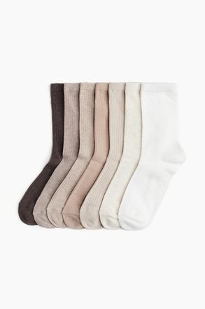 H&M 7er-Pack Socken - Weiss/Beige