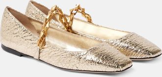 Jimmy Choo London Diamond Tilda metallic leather Mary Jane flats