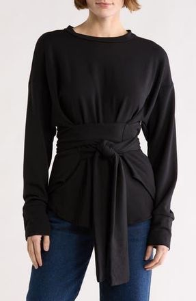 Go Couture Faux Tie Wrap Sweater in Black Interlock at Nordstrom Rack, Size X-Large