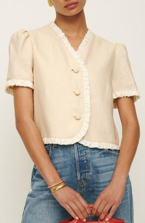 Reformation Bess Button Front Linen Top in Sugar at Nordstrom, Size Medium