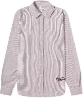 Maison Kitsun&eacute; Gestreept katoenen shirt met logo - Heren - Casual Overhemden - Veelkleurig - XL - Katoen - Overhemden