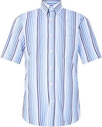 Paul & Shark Gestreepte Katoenen Shirt - Heren - Korte mouwen Overhemden - Blauw - L - Katoen - Overhemden