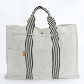 Herm&egrave;s Brown Gray Handbag Tote Bag (Pre-Owned)