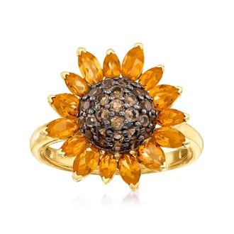Ross-Simons Citrine and. Smoky Quartz Sunflower Ring in 18kt Gold Over Sterling