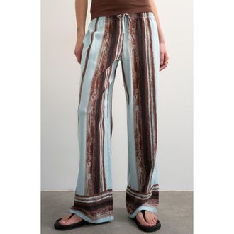 Topshop Stripe Linen Blend Pants in Multi at Nordstrom, Size 12 Us