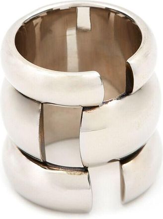 Alexander McQueen Broken stacked ring - women - Eco Brass - M - Silver