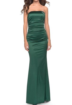 La Femme Strapless Jersey Prom Dress In Dark Emerald