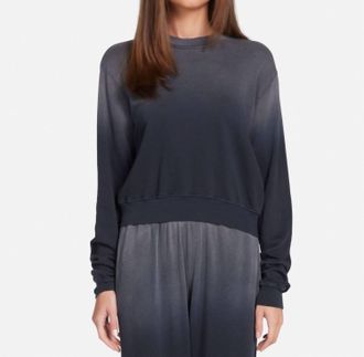 Michael Lauren Exon Cropped Crewneck Pullover Top In Jet Black Ombre