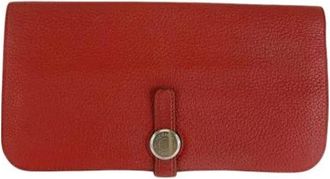 Herm&egrave;s Pre-owned Clutches, female, Red, Size: ONE SIZE Pre-owned Dogon Long Wallet Red Silver