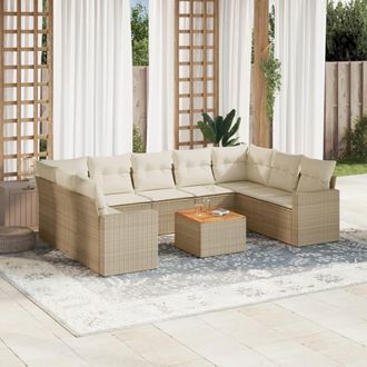 vidaXL Juego De Sof&aacute;s Jard&iacute;n Con Cojines Beige 10 Pzas Rat&aacute;n Sint&eacute;tico Vidaxl