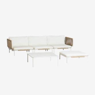 Sklum Set Da Giardino Con Divano Modulare A 3 Pezzi Con 2 Moduli Angolari, Pouf E Tavolino In Acciaio Roubly Sklum