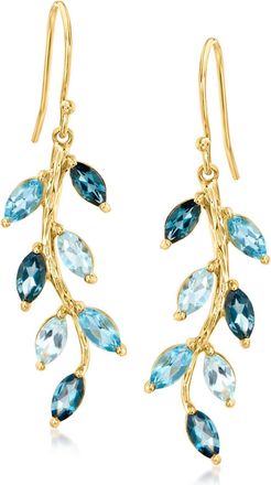 Ross-Simons Tonal Blue Topaz Vine Drop Earrings in 18kt Gold Over Sterling