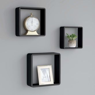Berkfield Home Wall Cube Shelves 3 pcs Black MDF