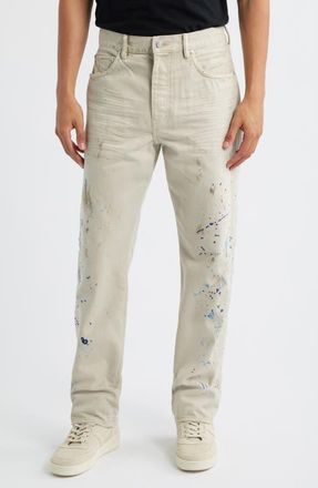 Purple Double Paint Embroidered Straight Leg Jeans in Khaki at Nordstrom, Size 32