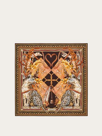 Ferragamo Women Poised leopards print silk scarf Brown
